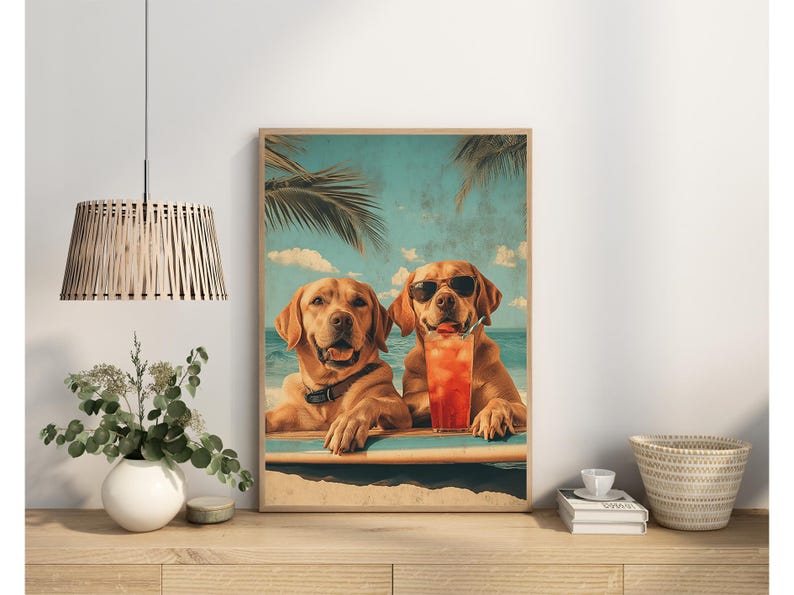 Labrador Vintage Picture, Surf Poster Retro Picture, Digital Download