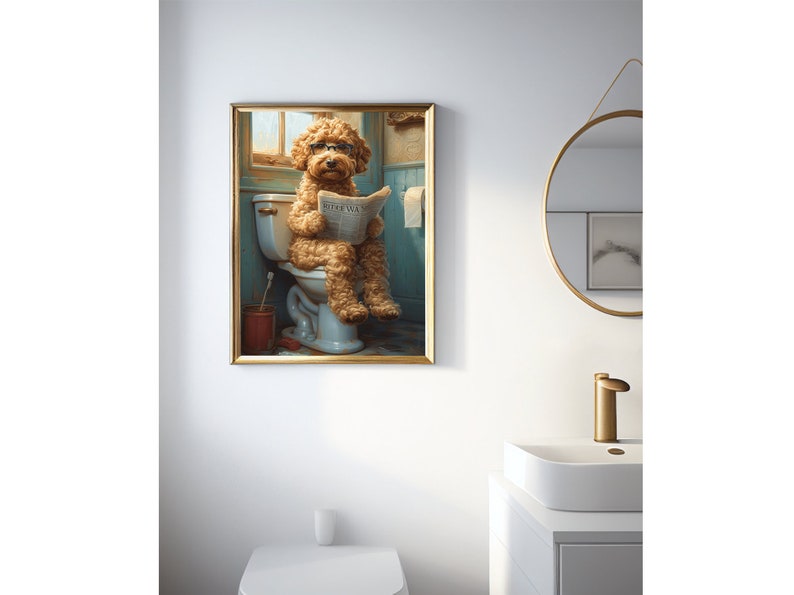 Goldendoodle auf Toilette,Badezimmer Bild, Digitaler Download, Goldendoodle Geschenk,Funny Picture, Einrichtung Ideen Badezimmer, Wall Art Bild 2