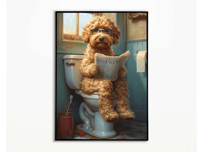 Goldendoodle auf Toilette,Badezimmer Bild, Digitaler Download, Goldendoodle Geschenk,Funny Picture, Einrichtung Ideen Badezimmer, Wall Art Bild 1