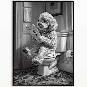 Goldendoodle on toilet, bathroom picture, digital download, Goldendoodle gift, funny picture, bathroom furnishing ideas, wall art