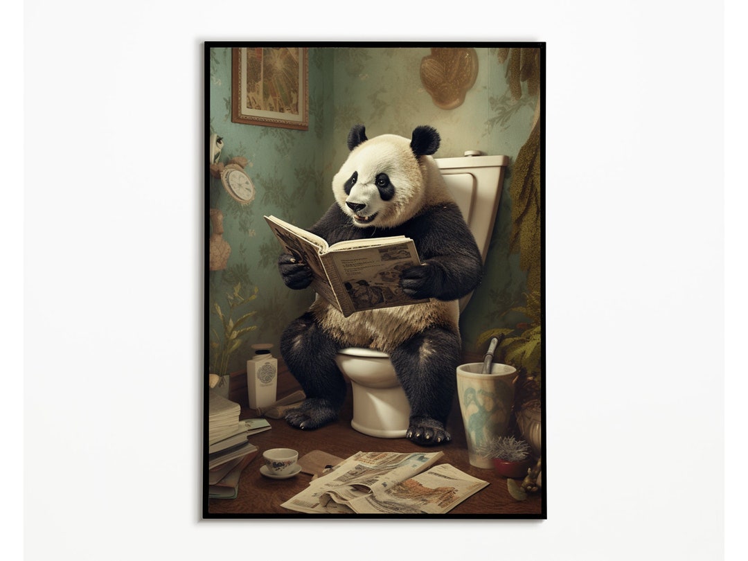 Panda Bear on the Toilet Funny Animal Photo for Home Bathroom Etsy