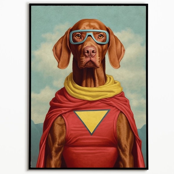 Supereroe Vizsla, immagini di arredamento del soggiorno, idee di decorazione del soggiorno, regalo per i proprietari di cani, design della parete del poster Vizsla