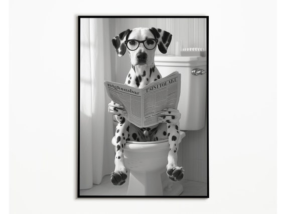 Dalmatian on the Toilet, Bathroom Pictures, Digital Download