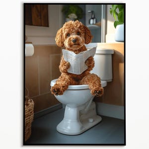Goldendoodle on toilet, bathroom picture, digital download, Goldendoodle gift, funny picture, bathroom furnishing ideas, wall art