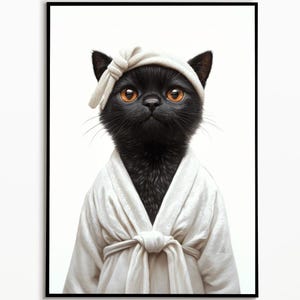 Black cat in the bathroom, bathroom pictures, cat gift ideas, funny cat picture, cat poster bathroom, funny animal picture, wall art