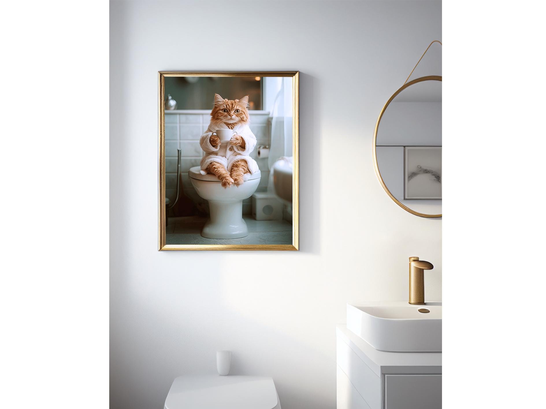 Henri Matisse canvas foto, grappige dier-badkamer poster, schattige getijgerde kater op toilet, print roze dopamine badkamer wanddecoratie, tropische plant en dier foto 60 x 90 cm niet ingelijst