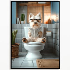 West Highland Terrier sitzt auf der Toilette, Badezimmer Bilder, Digitaler Download, West Highland Geschenk,Funny Dog,Geschenk Hundebesitzer