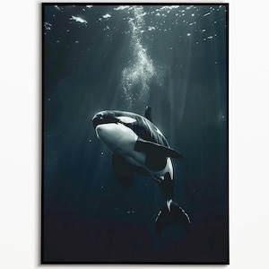 Orca whale wall art, printable wall art, ocean picture orca whale, animal art, ocean art wall, sea life picture, killer whale poster, forces of nature