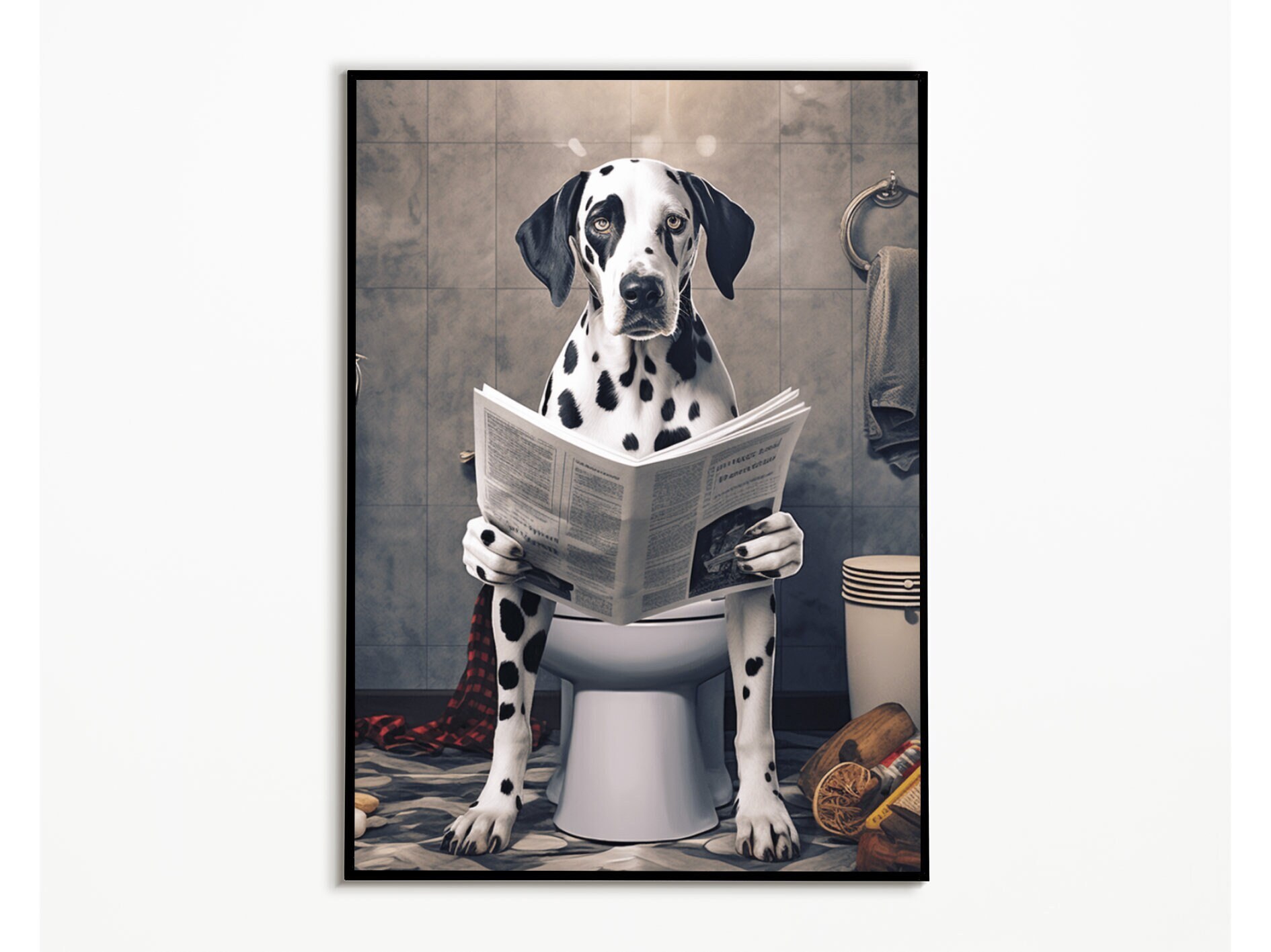 Dalmatian on the Toilet and Reading Newspaper,bathroom Pictures