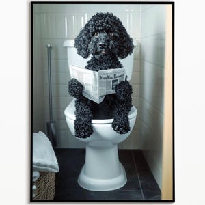 Goldendoodle on toilet, bathroom picture, digital download, Goldendoodle gift, funny picture, bathroom furnishing ideas, wall art