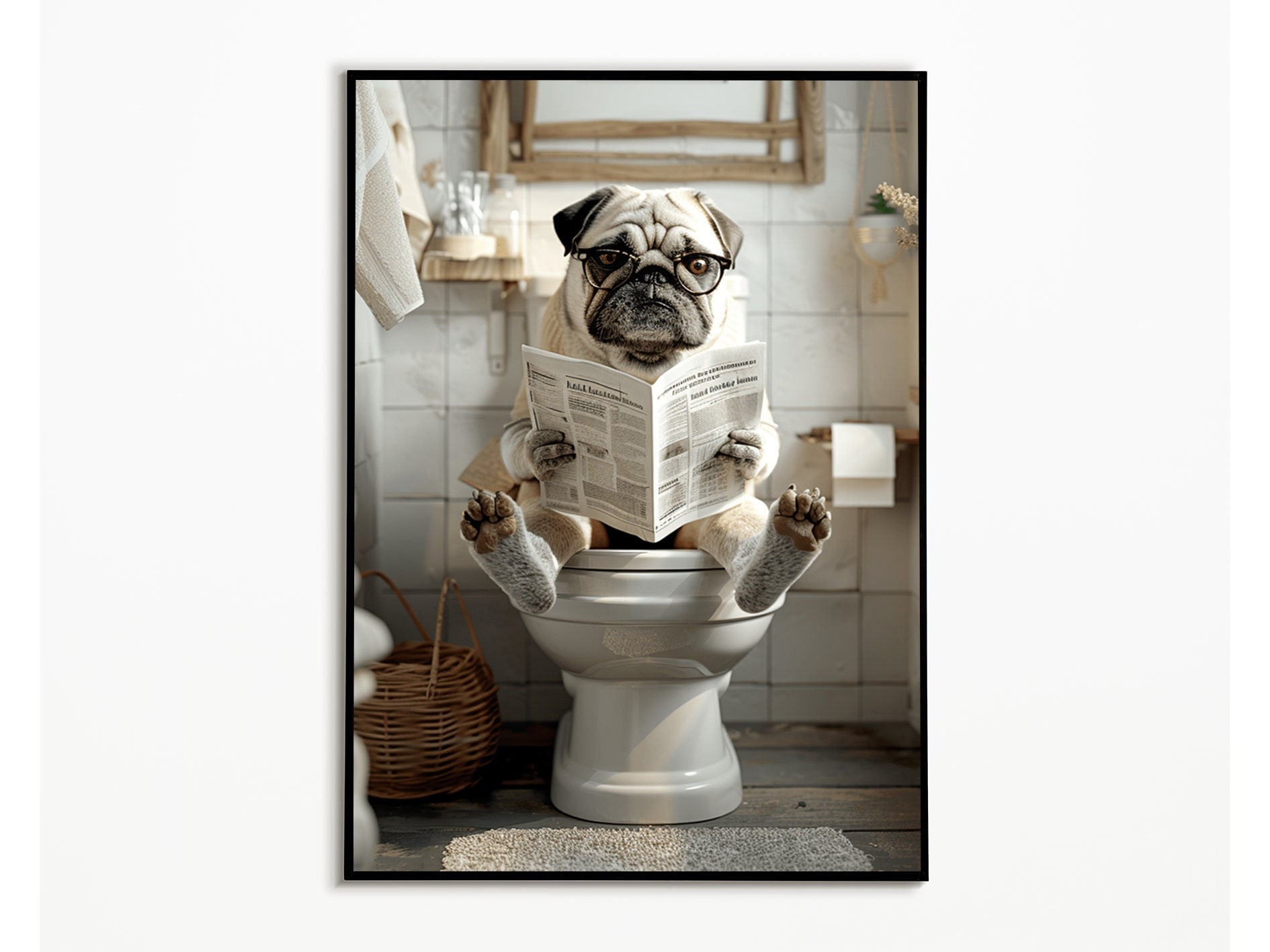 Asciugamani Da Bagno Divertenti Con Carlino E Scritta 'Are You Pooping?' - 40x60 Cm