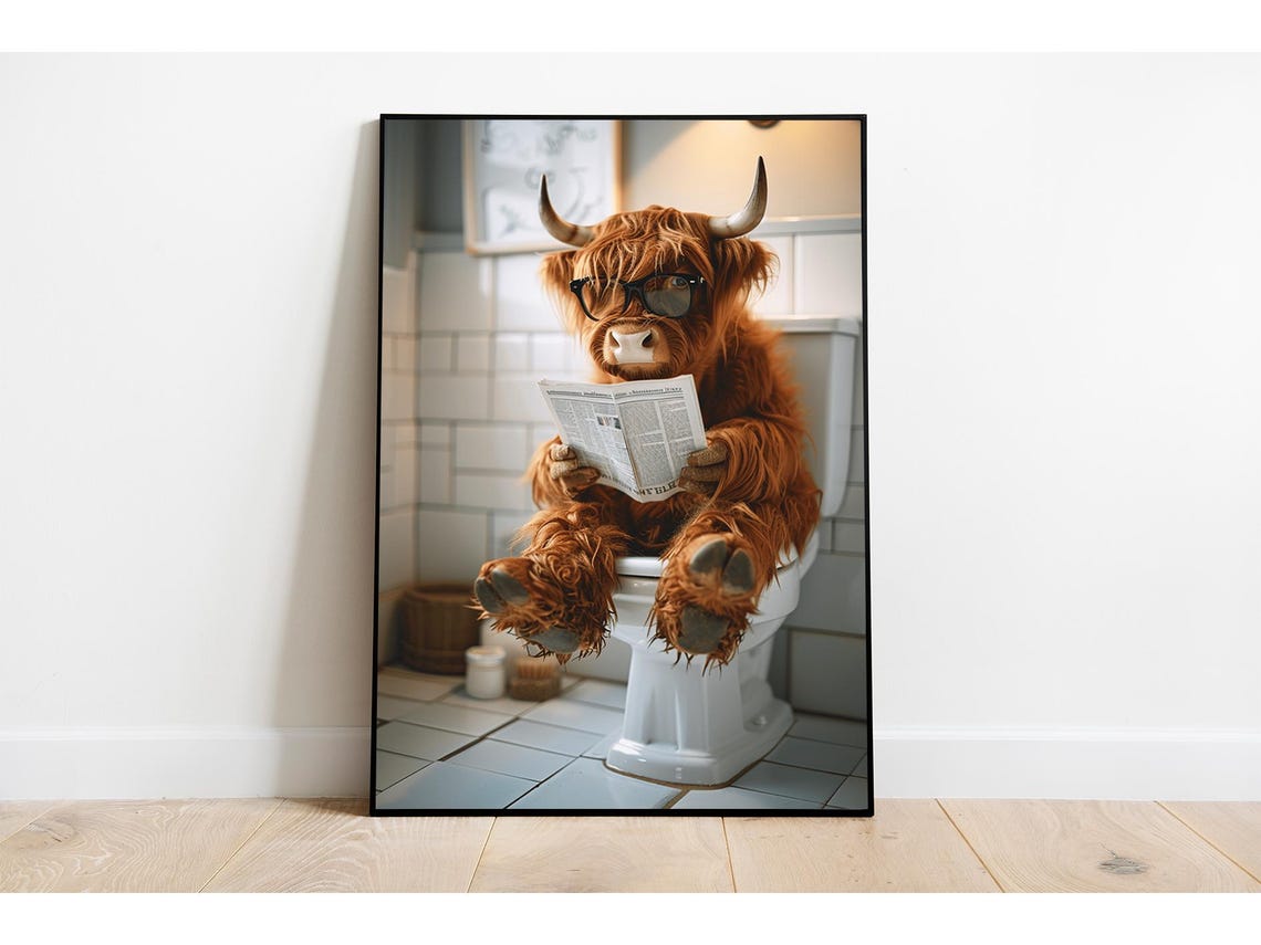 Highland Cow on Toilet, Bathroom Picture, Digital Download, Highland ...