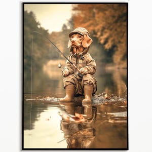 Vizsla am Fischen am See, Geschenkideen Hundebeitzer, digitaler download, Geschenk für Hundebesitzer, Funny Dog Picture, Vizsla art