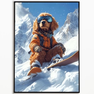 Cocker Spaniel skiing, funny dog picture, wall decoration ideas, gift for dog owners, funny dog picture, wall art Cocker Spaniel