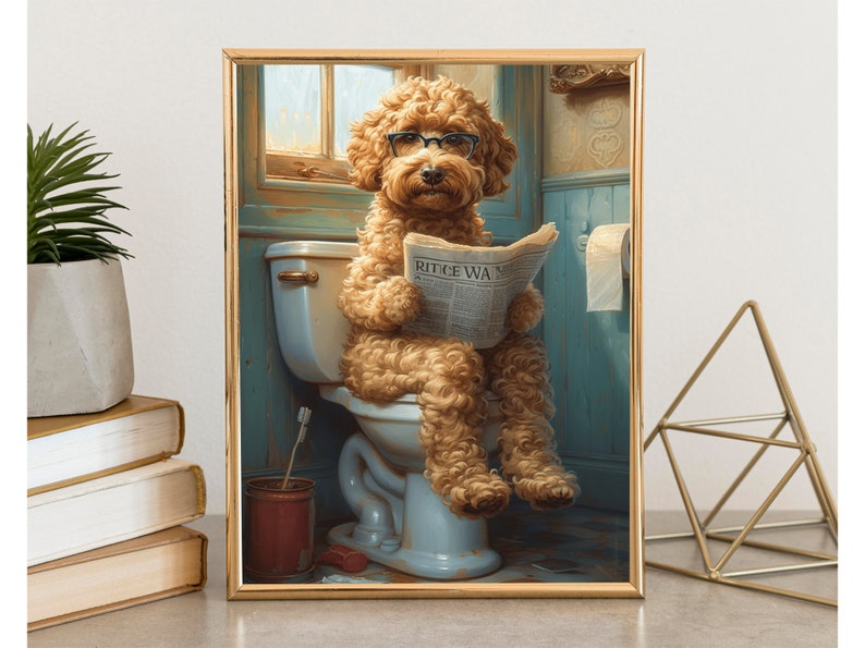 Goldendoodle auf Toilette,Badezimmer Bild, Digitaler Download, Goldendoodle Geschenk,Funny Picture, Einrichtung Ideen Badezimmer, Wall Art Bild 6