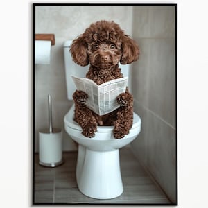 Zwergpudel sitzt auf der Toilette, Badezimmer Bilder, Digitaler Download, Pudel Geschenk, Funny Dog Picture, Geschenkideen Hundebesitzer