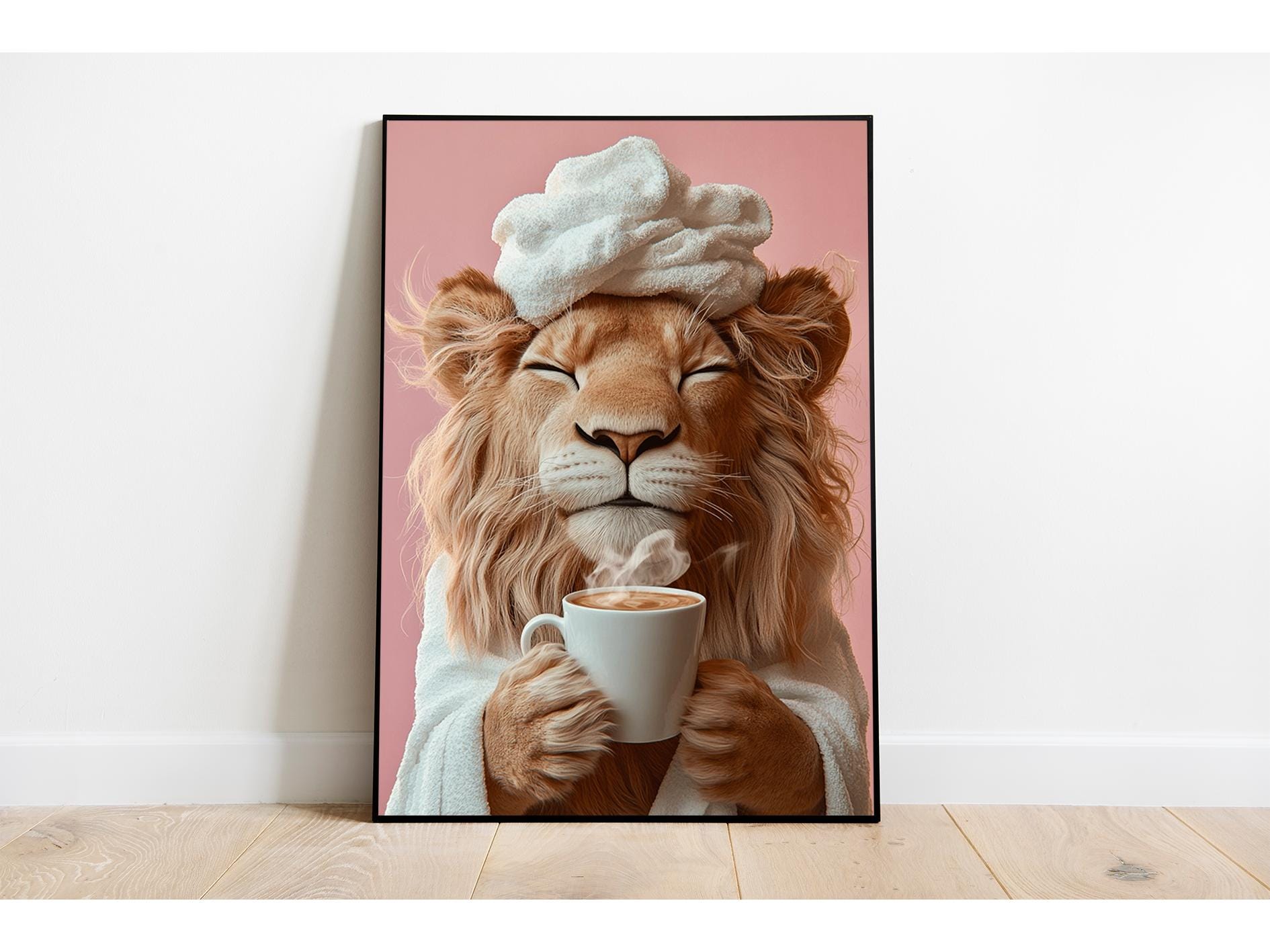 Lion Drinking Coffee, Bathroom Pictures, Funny Animal Picture