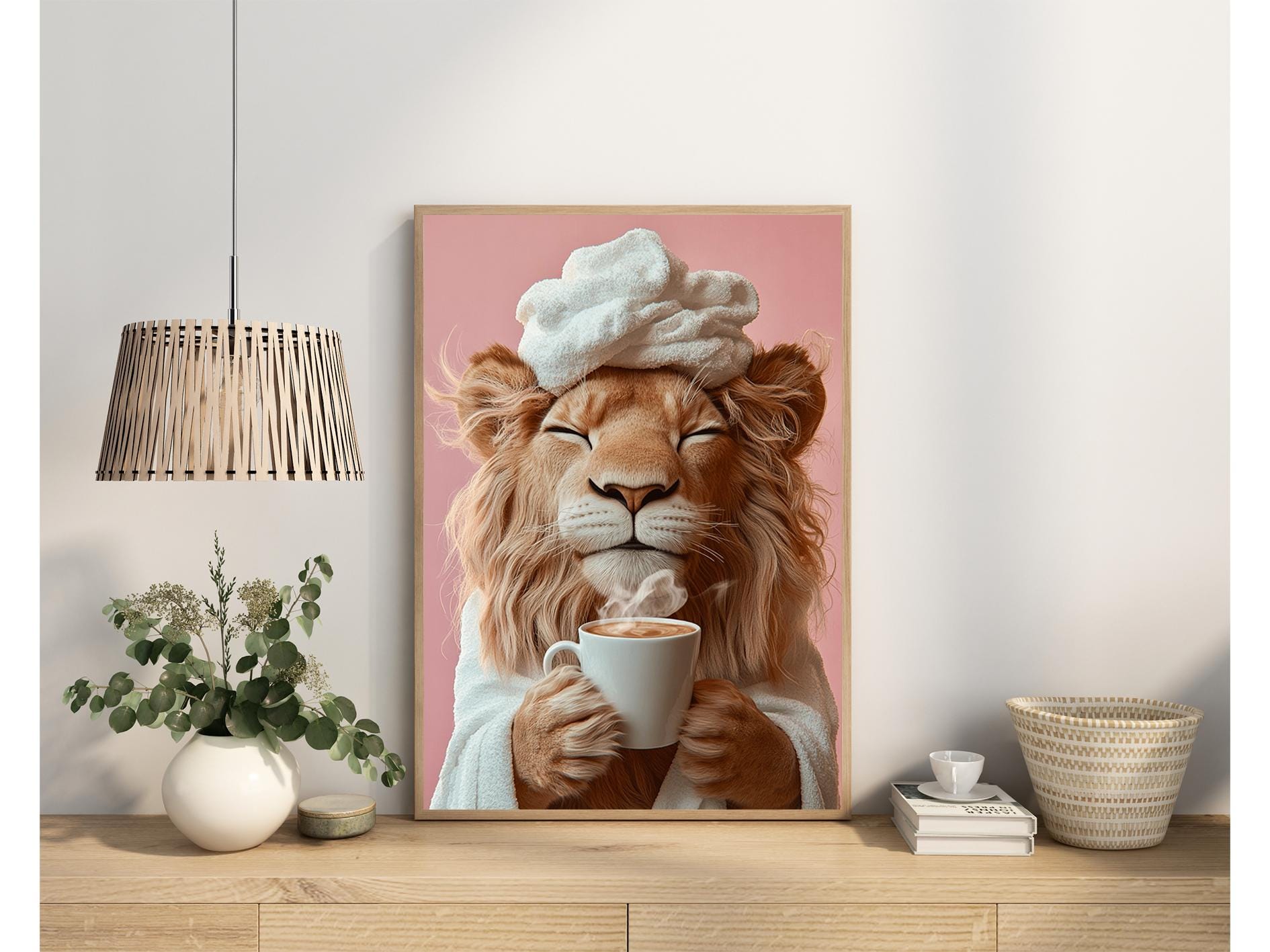 Lion Drinking Coffee, Bathroom Pictures, Funny Animal Picture