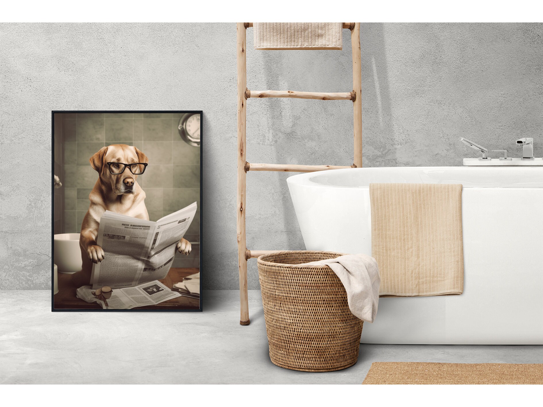 Labrador on the Toilet and Reading Newspaper, Funny Dog Picture ...