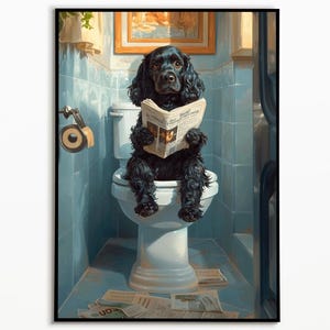 Cocker Spaniel on the Toilet, Bathroom Pictures, Digital Download, Spaniel Dog Gift, Funny Dog Picture, Wall Art Prints Poster