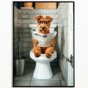 Airedale Terrier on the toilet, bathroom picture, digital download, Airedale Terrier gift idea dog owner, wall decoration poster