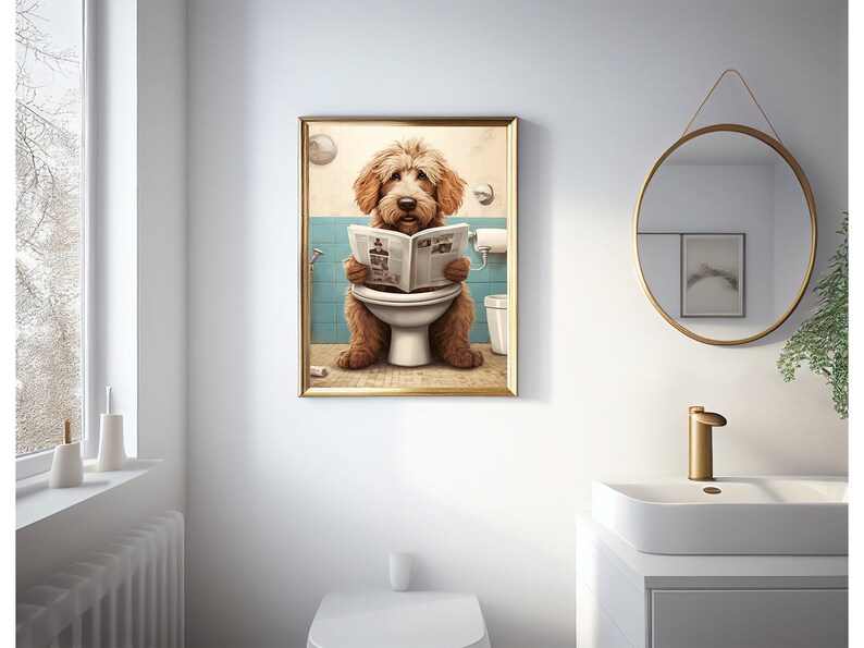 Witziger Druck: Highland-Kuh Liest Zeitung Auf Toilette – Ungerahmter Wandkunstdruck Fürs Badezimmer