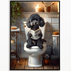 Pudel schwarz auf der Toilette,Badezimmer Bilder,Digitaler Download, Badezimmer Deko, Pudel Geschenkideen, Lustige Hunde, Lustige Geschenke