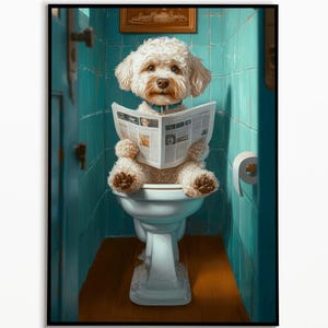 Cavapoo on toilet, bathroom picture, digital download, Cavoodle gift, funny picture, bathroom furnishing ideas, wall art