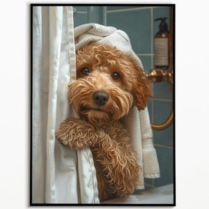 Goldendoodle in der Dusche,Badezimmer Bild, Digitaler Download, Goldendoodle Geschenkideen,Funny Dog Picture, Einrichtung Ideen Badezimmer