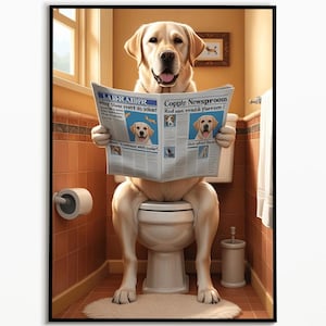 Labrador auf der Toilette, Digitaler Download, Badezimmer Deko, Labrador Geschenk, Funny Dog Picture, Geschenkideen Haustiere,Wall Art Print
