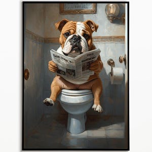 Englische Bulldogge auf der Toilette, Digitaler Download, Badezimmer Ideen Bilder ,Funny Dog Picture, Wall Art Prints,Geschenk Hundebesitzer