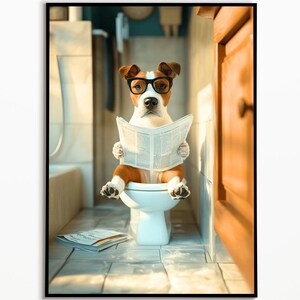 Bullterrier auf der Toilette, Badezimmer Bilder, Digitaler Download, Hund Geschenkideen, Funny Dog Picture, Wall Art Prints, Wandkunst Bild