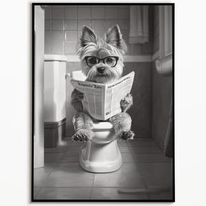 Morkie on toilet, bathroom picture, digital download, gift for dog owners, funny dog picture, bathroom furnishing ideas