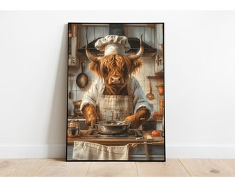 Stampa Su Tela Mucca Highland Con Ghirlanda - Quadro Rustico Country Per Arredo Parete 40x61cm - 2