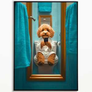 Goldendoodle on toilet, bathroom picture, digital download, Goldendoodle gift, funny picture, bathroom furnishing ideas, wall art