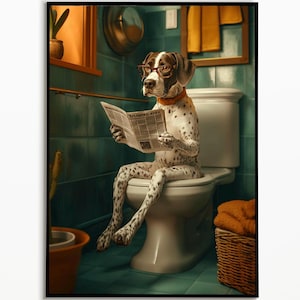 German shorthair Pointer sitzt auf der Toilette, Badezimmer Bilder, Digitaler Download, Deutsch Kurzhaar Geschenk,Funny Dog, Wall Art