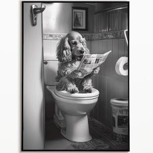 Cocker Spaniel auf der Toilette, Badezimmer Bilder, Digitaler Download, Spaniel Hund Geschenk, Funny Dog Picture, Wall Art Prints Poster