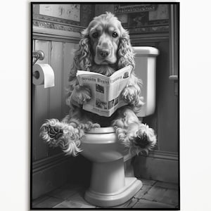 Cocker Spaniel auf der Toilette, Badezimmer Bilder, Digitaler Download, Spaniel Hund Geschenk, Funny Dog Picture, Wall Art Prints Poster