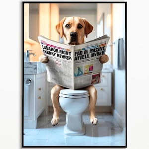 Labrador auf der Toilette, Digitaler Download, Badezimmer Deko, Labrador Geschenk, Funny Dog Picture, Geschenkideen Haustiere,Wall Art Print