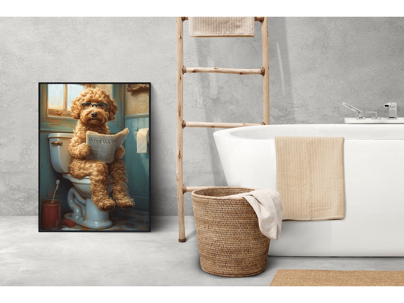 Goldendoodle auf Toilette,Badezimmer Bild, Digitaler Download, Goldendoodle Geschenk,Funny Picture, Einrichtung Ideen Badezimmer, Wall Art Bild 3