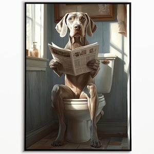 Weimaraner on the toilet, bathroom pictures, digital download, Weimaraner picture bathroom, dog gift, funny dog picture, wall decoration bathroom