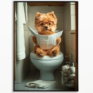Chow Chow on the toilet and reading newspaper, Bathroom pictures, Digital download, Chow Chow gift ideas, Funny dog picture, Wall Art