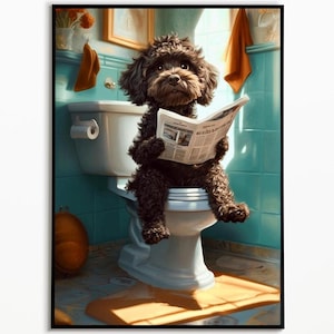 Schnoodle op het toilet, badkamerfoto, digitale download, Schnoodle cadeau-ideeën, grappige foto, badkamerinterieurontwerpideeën, kunst aan de muur
