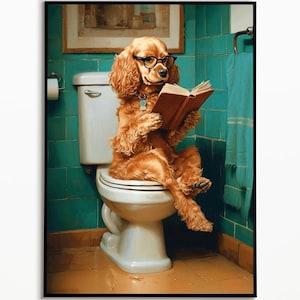 Cocker Spaniel auf der Toilette, Badezimmer Bilder, Digitaler Download, Spaniel Hund Geschenk, Funny Dog Picture, Wall Art Prints Poster
