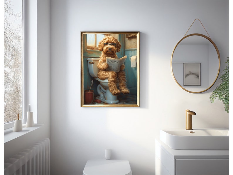 Goldendoodle auf Toilette,Badezimmer Bild, Digitaler Download, Goldendoodle Geschenk,Funny Picture, Einrichtung Ideen Badezimmer, Wall Art Bild 5