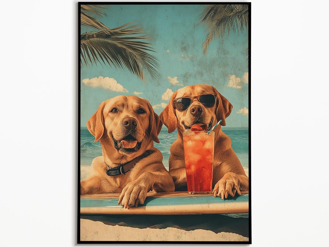 Labrador Vintage Picture, Surf Poster Retro Picture, Digital Download