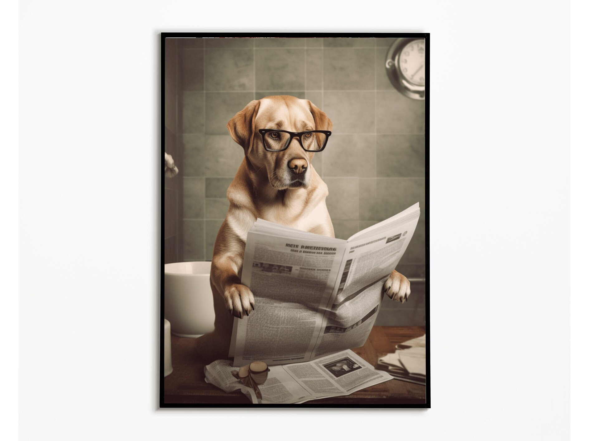 Labrador on the Toilet and Reading Newspaper, Funny Dog Picture ...