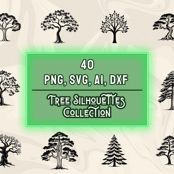 Tree silhouette svg Bundle, Tree Cut Files for Clipart, PNG SVG Bundle, forest png design, tree file, tree vector, svg file, Tree file