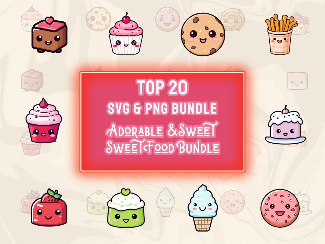 Kawaii Sweet Food Clipart, PNG SVG Bundle, 20 Cute Kawaii Png Design ...