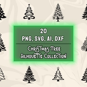 Christmas tree silhouette clipart, PNG SVG bundle, 20 cute Christmas tree svg design, christmas tree cut file, xmas tree vector, png file